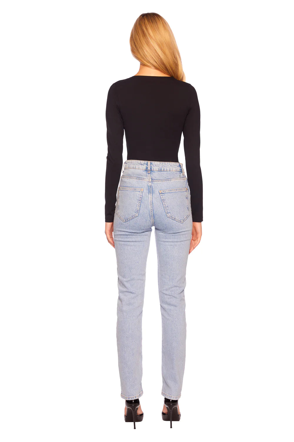 Essential V Neck Long Sleeve Tee in Black