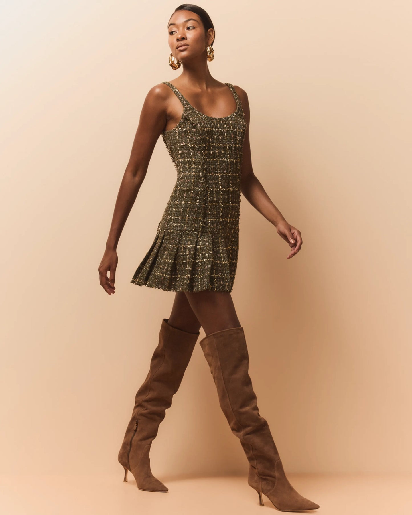 Shane Tweed Mini Dress in Dark Sage