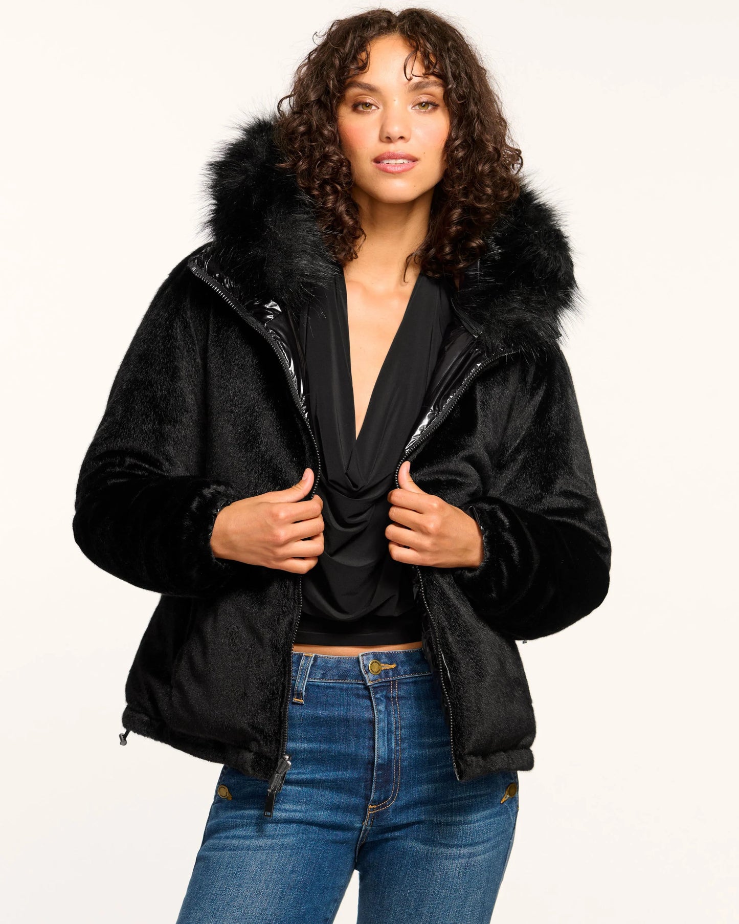 Beatrice Reversible Puffer Coat in Black