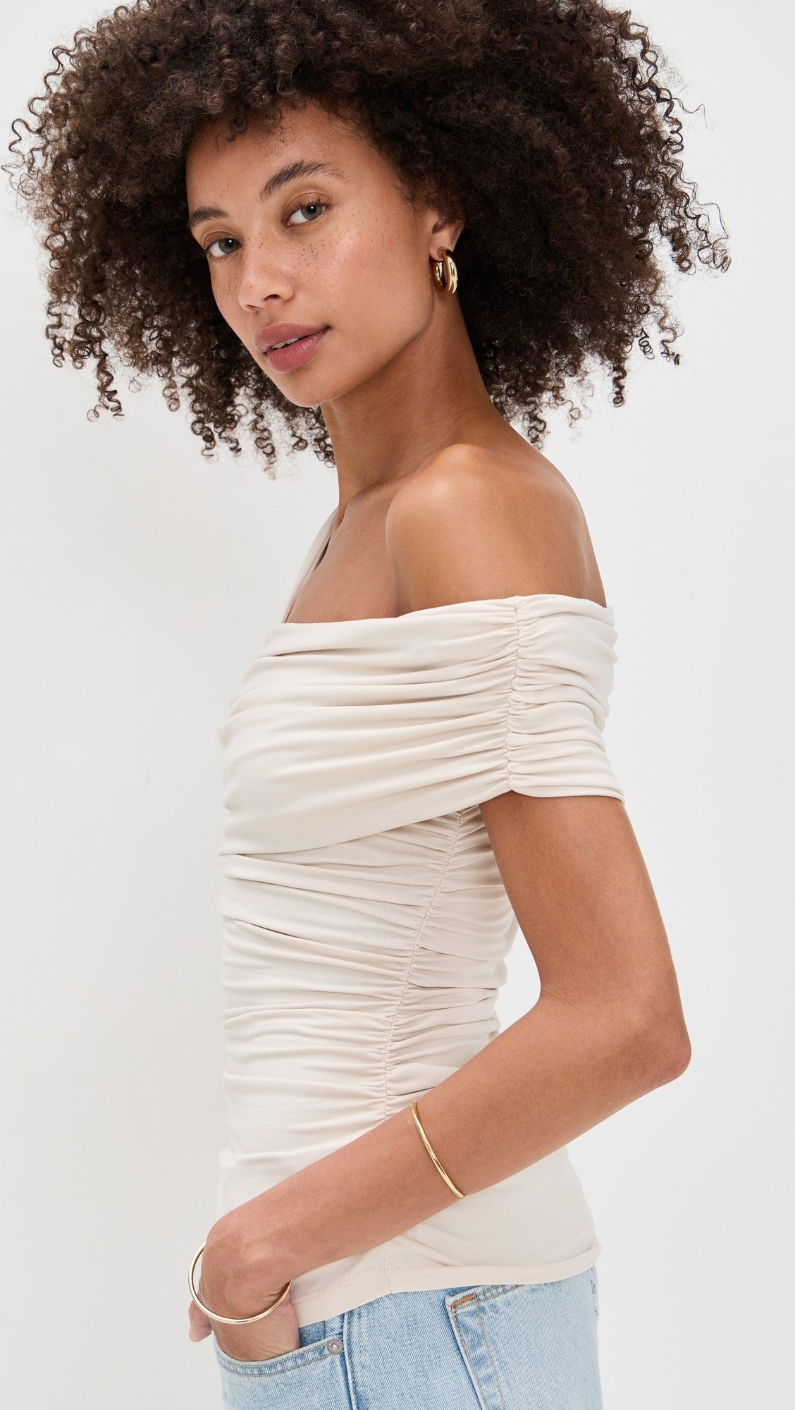 Susana Monaco - One Arm Gathered Top in Blanched Almond