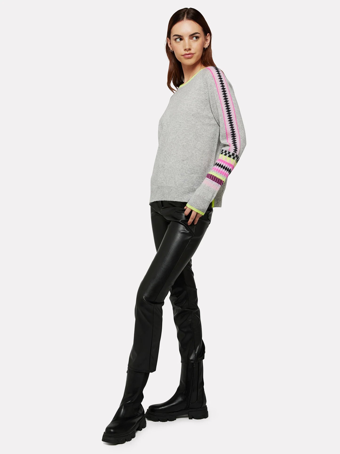 Brodie - Popping Fairisle Jumper in Grey