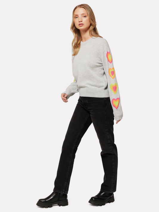 Brodie - Hetty Heart Sleeve Crew Neck Jumper in Super Grey