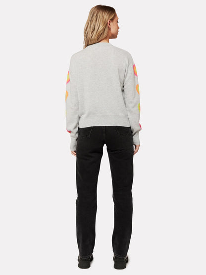 Brodie - Hetty Heart Sleeve Crew Neck Jumper in Super Grey
