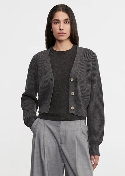 Enza Costa - Chucky Cotton Cashmere Cardigan in Charcoal