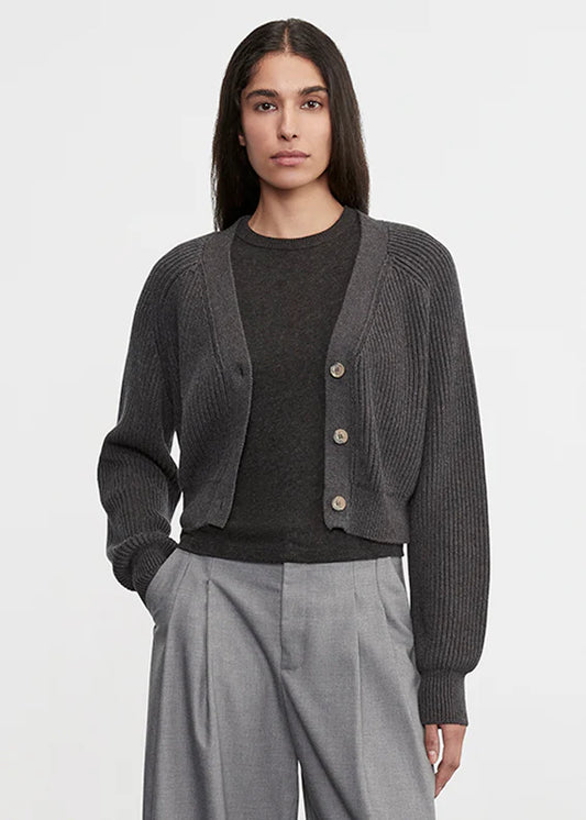 Enza Costa - Chucky Cotton Cashmere Cardigan in Charcoal