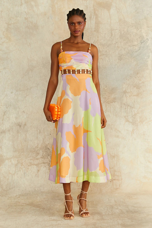 Georgie Beaded Waist Midi in Colorblock
