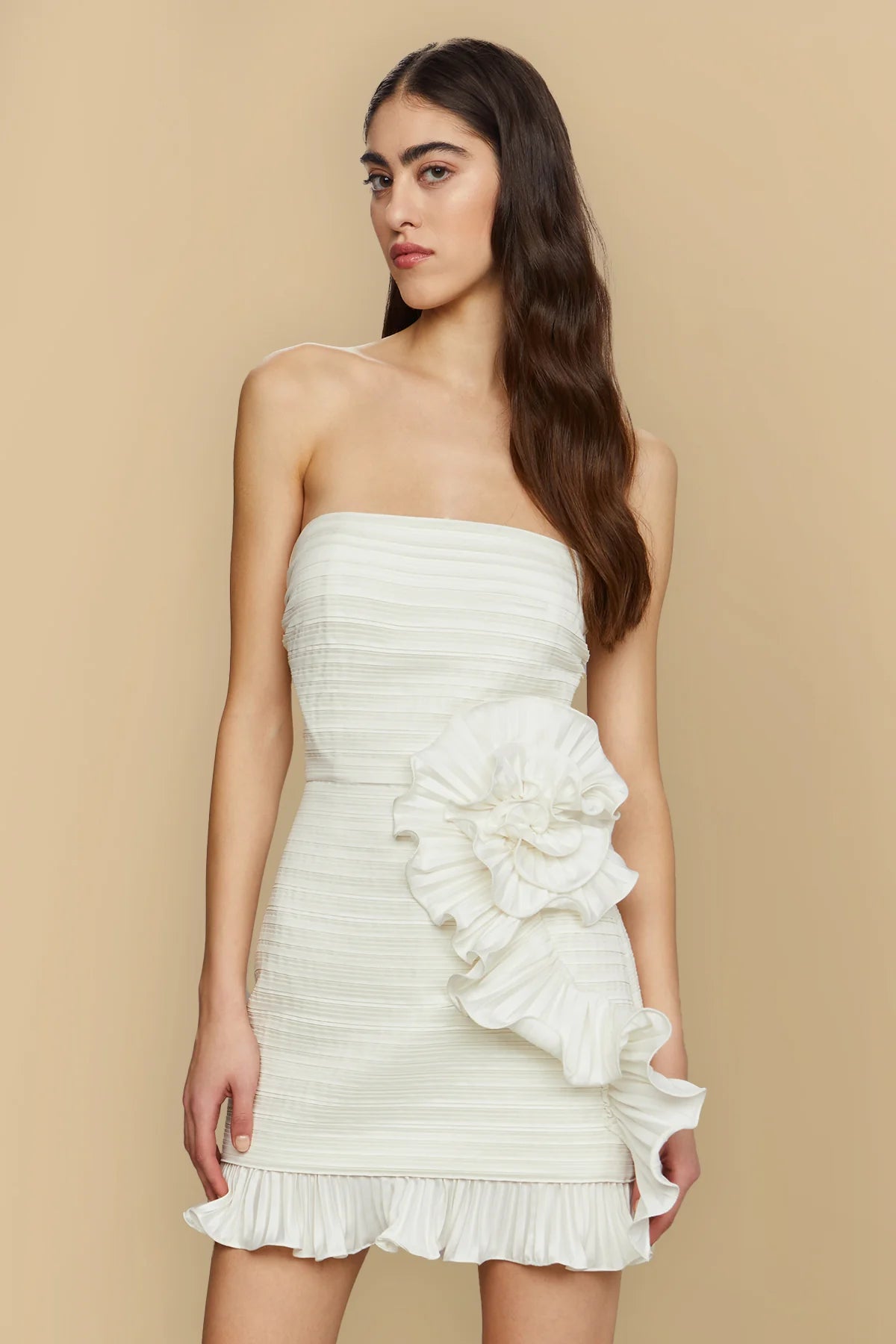 Isla Rosette Mini Dress in Ivory