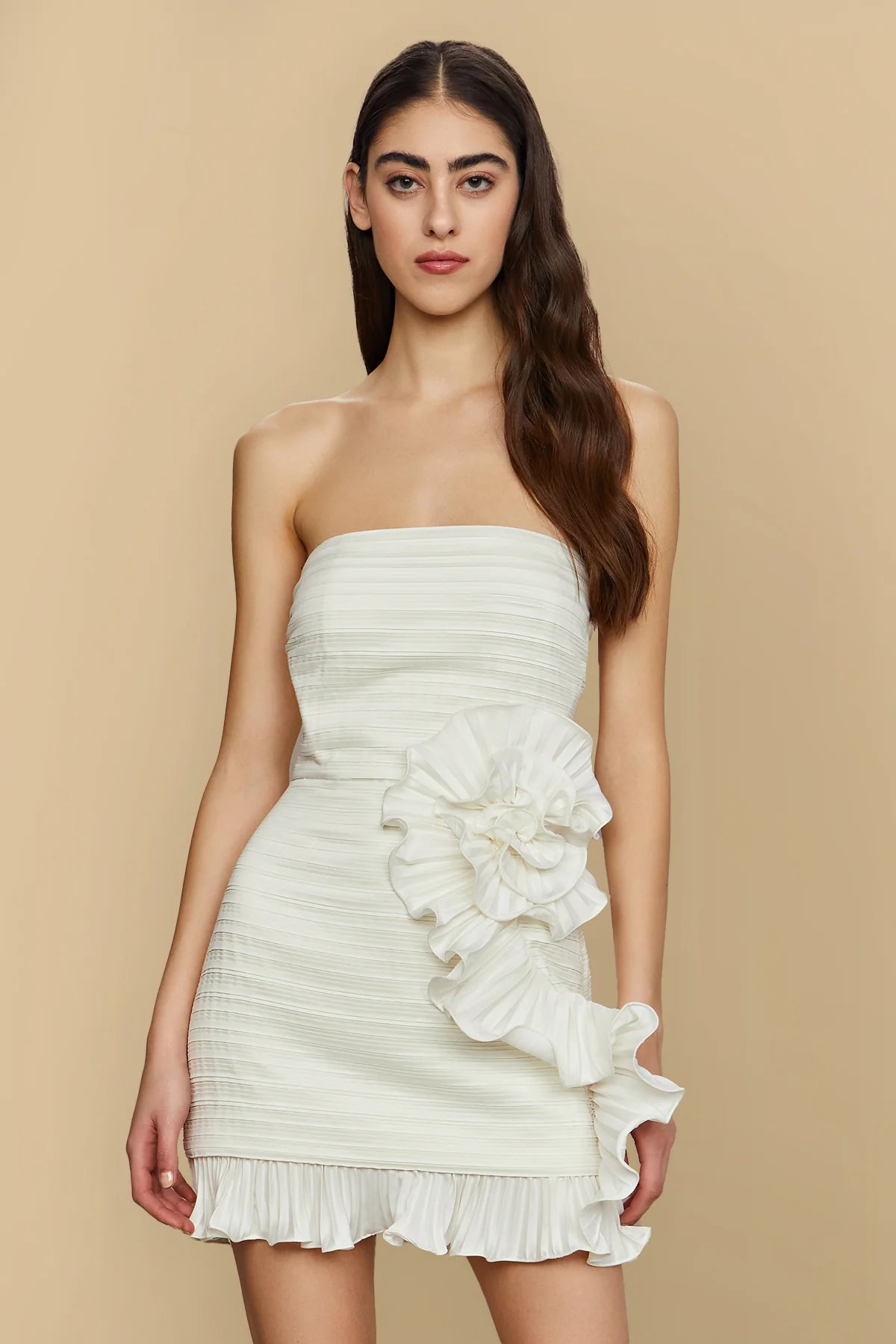 Isla Rosette Mini Dress in Ivory