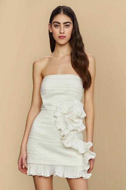 Isla Rosette Mini Dress in Ivory
