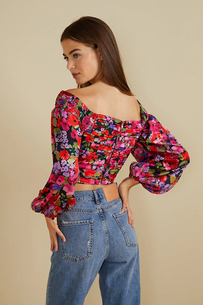 Francis Puff Crop Top in Vintage Flowers - FINAL SALE