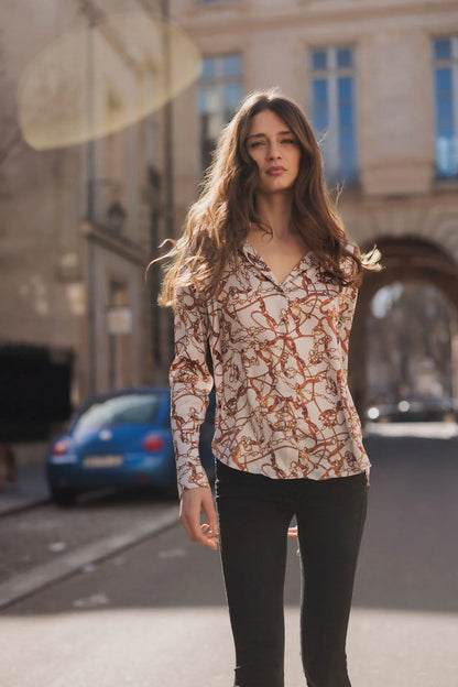 Daria French Cuff Silk Blouse in Belgrano