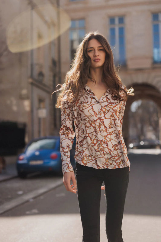 Daria French Cuff Silk Blouse in Belgrano