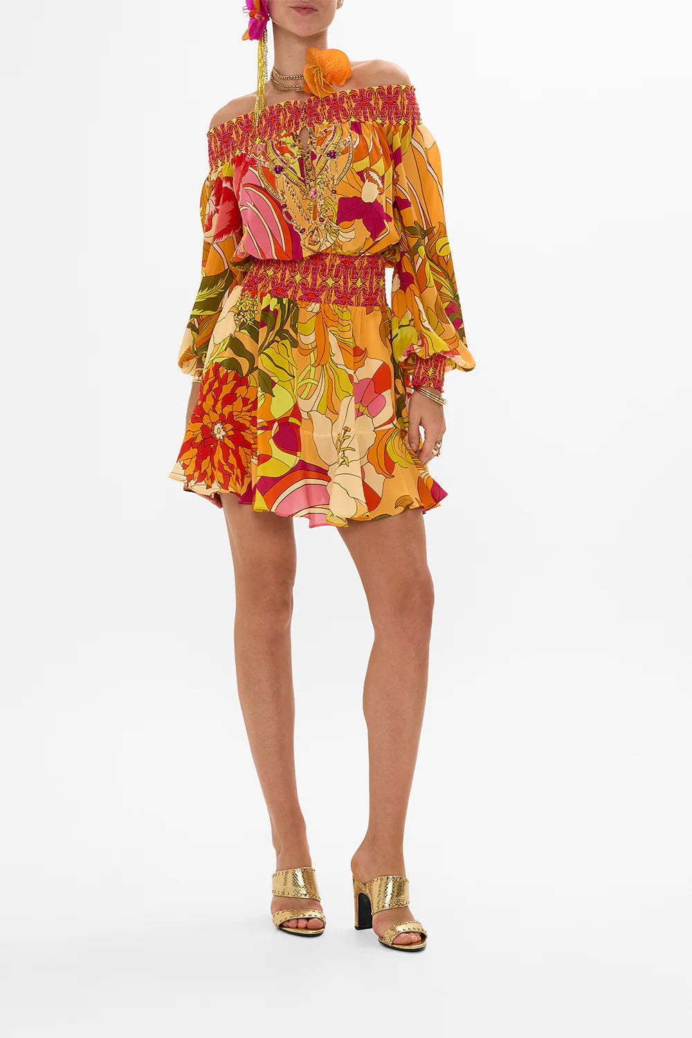 Off Shoulder Short Dress in The Flower Child Society - FINAL SALE