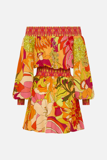 Off Shoulder Short Dress in The Flower Child Society - FINAL SALE