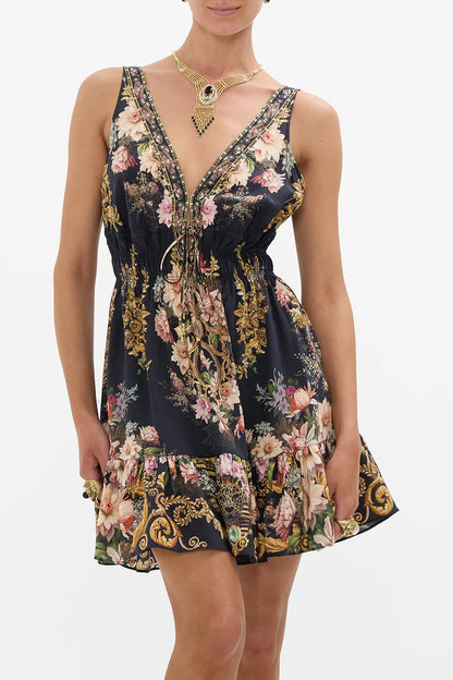 Shirred Waist Detail Mini Dress in Dynasty Daze