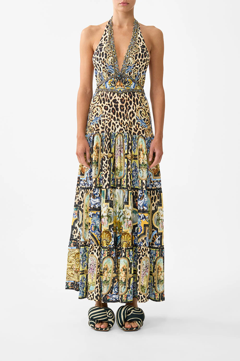 Halter Jersey Dress With Tiered Skirt