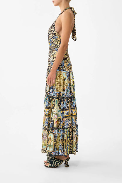 Halter Jersey Dress With Tiered Skirt