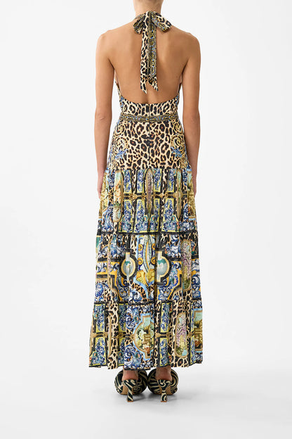 Halter Jersey Dress With Tiered Skirt