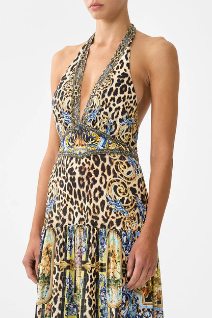 Halter Jersey Dress With Tiered Skirt