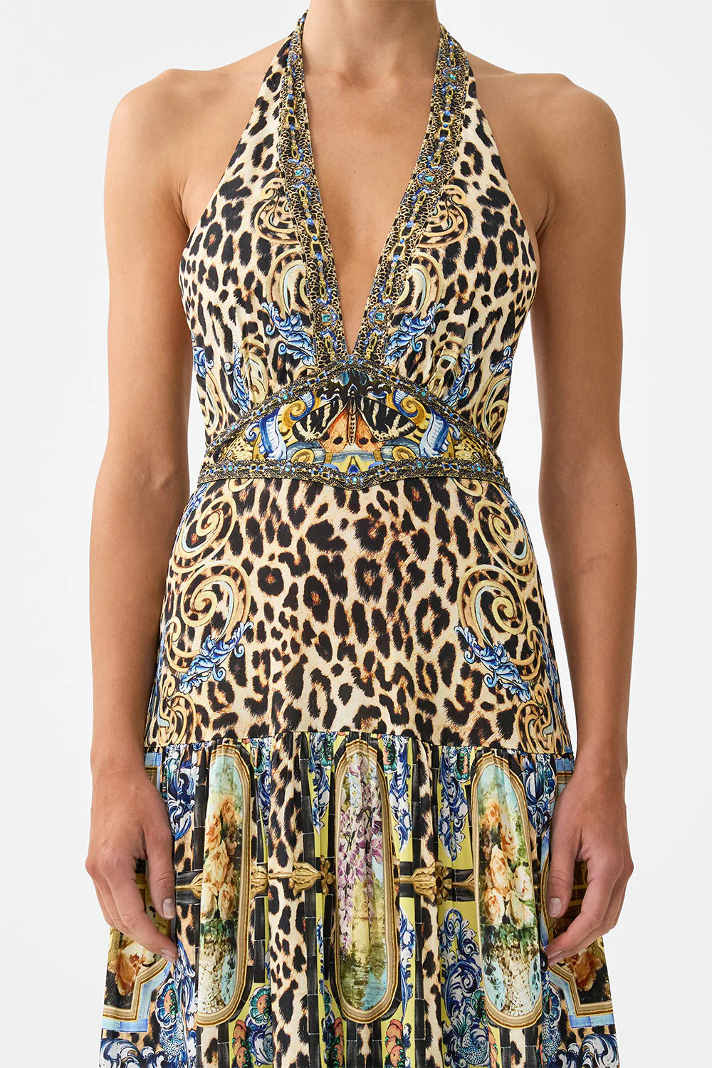 Halter Jersey Dress With Tiered Skirt