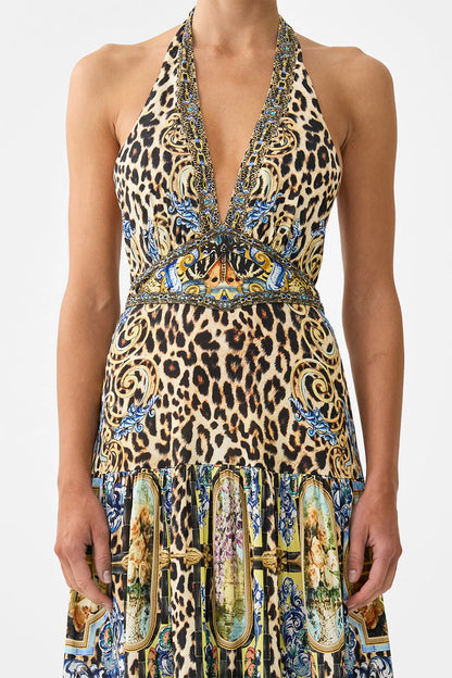 Halter Jersey Dress With Tiered Skirt