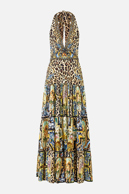Halter Jersey Dress With Tiered Skirt