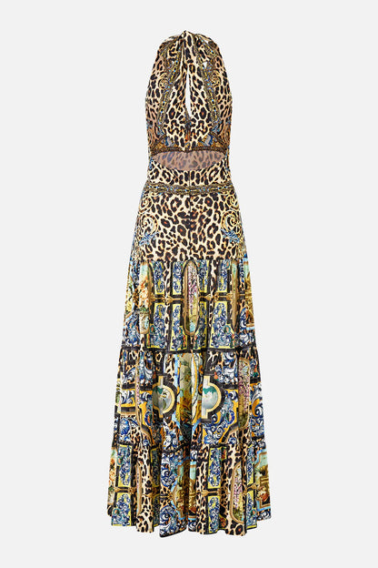 Halter Jersey Dress With Tiered Skirt