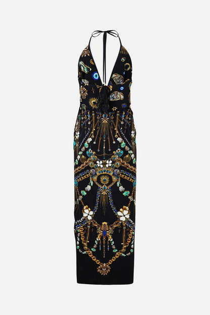 V Neck Gathered Jersey Dress