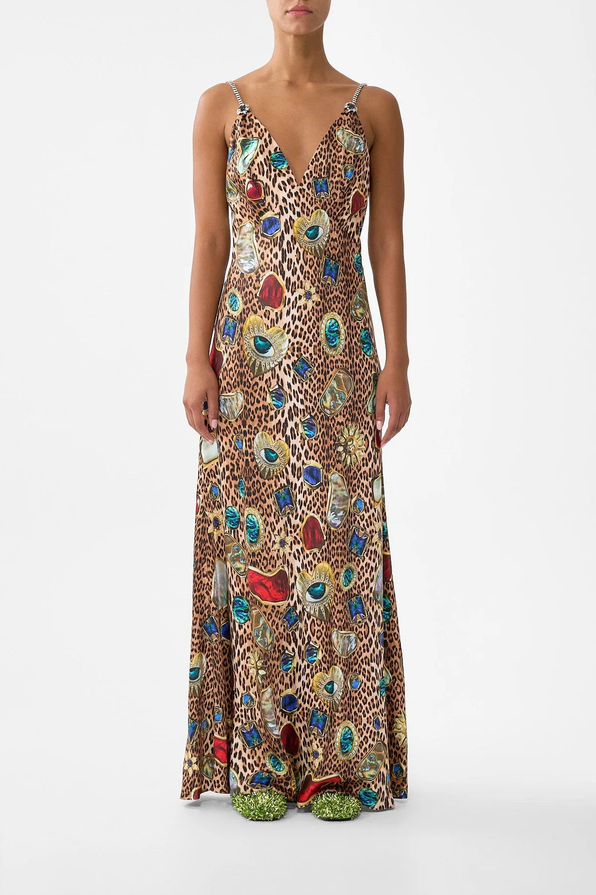 V-Neck Full Length Bias Slip Dress