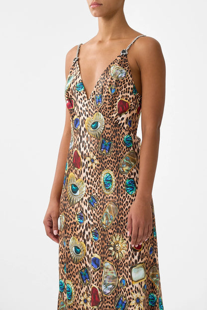 V-Neck Full Length Bias Slip Dress