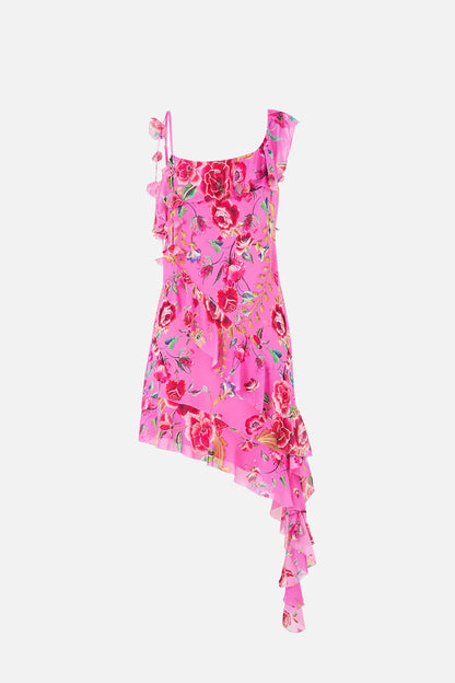 Asymmetric Hem Ruffle Dress