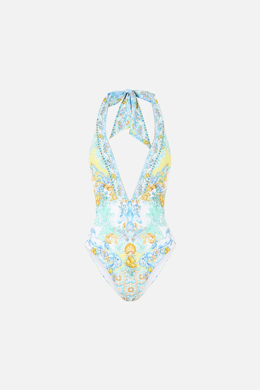 Plunge Halter One Piece With Bar Front Trim
