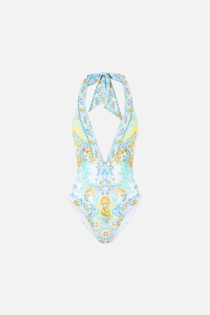 Plunge Halter One Piece With Bar Front Trim
