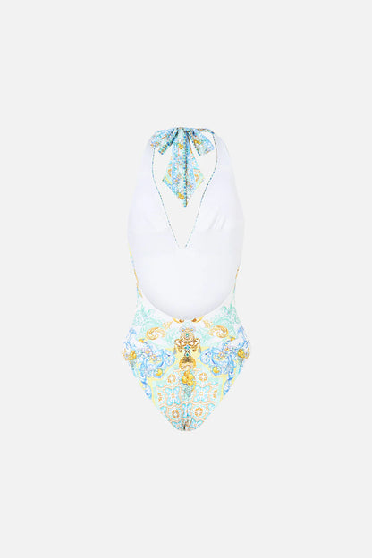 Plunge Halter One Piece With Bar Front Trim