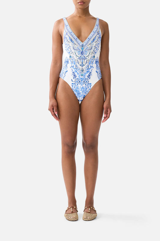 V Neck One Piece With V Back