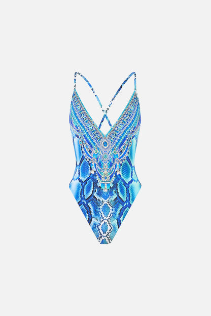 Padded V Neck Cross Back One Piece