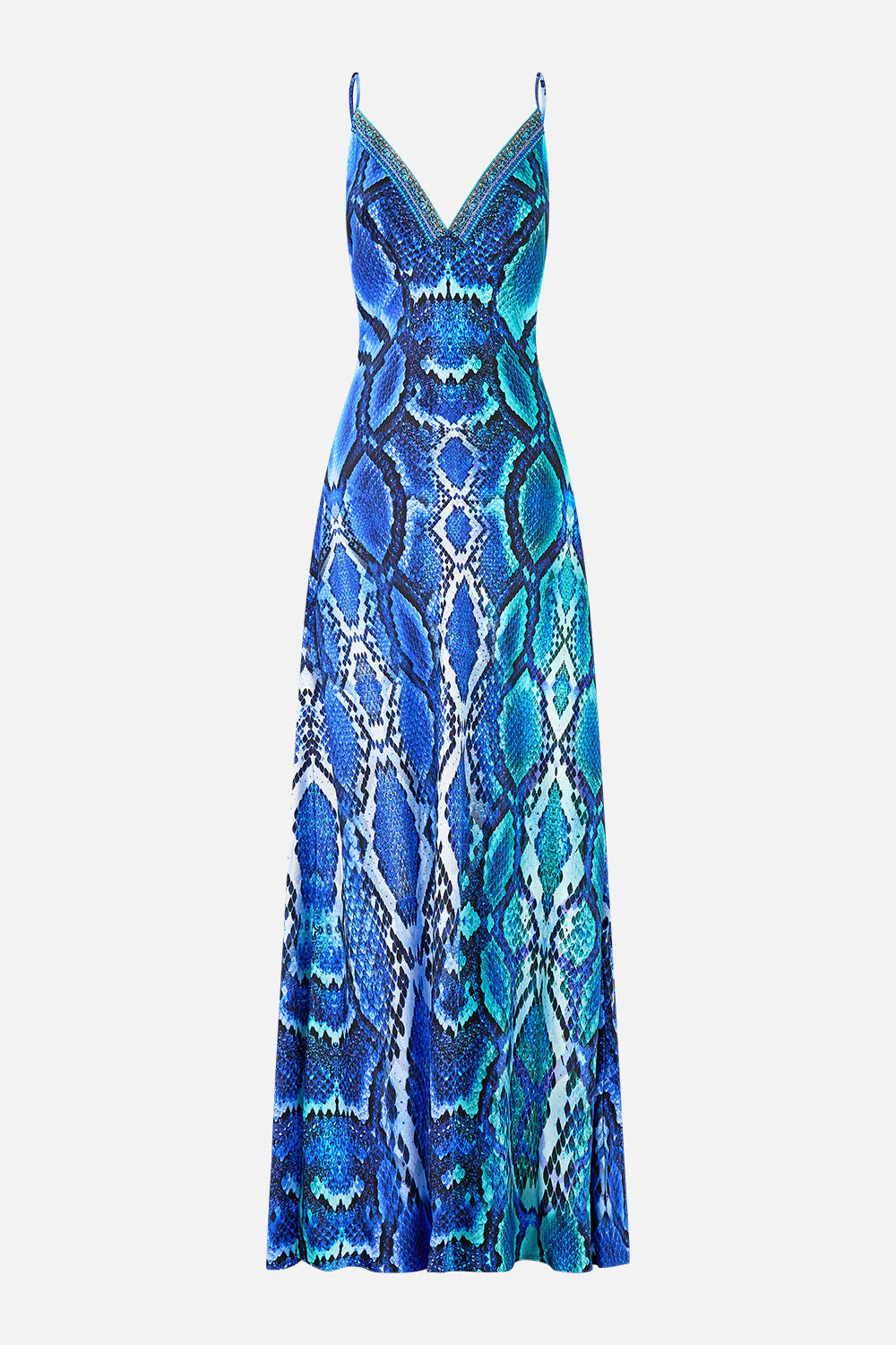V Neck Full Length Bias Slip Dress