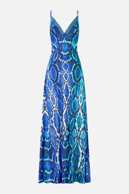 V Neck Full Length Bias Slip Dress