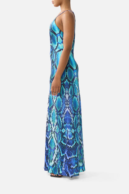 V Neck Full Length Bias Slip Dress