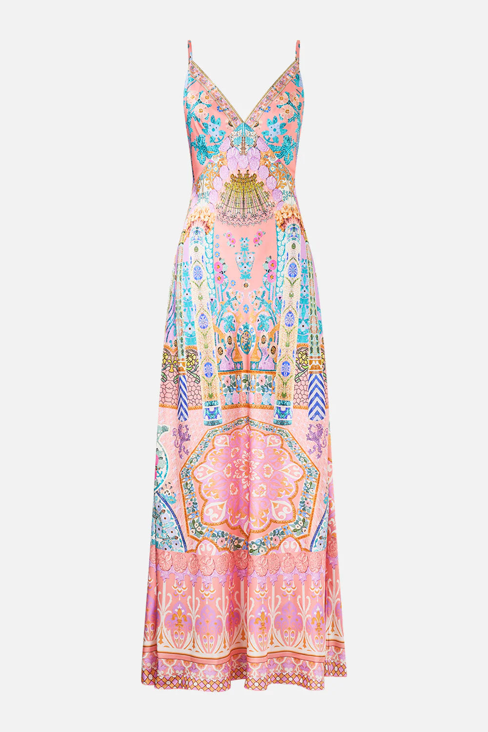 V Neck Full Length Bias Slip Dress