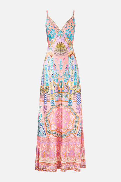 V Neck Full Length Bias Slip Dress