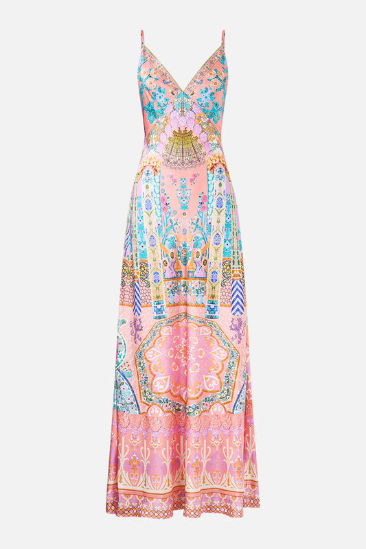 V Neck Full Length Bias Slip Dress