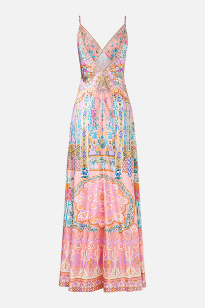 V Neck Full Length Bias Slip Dress