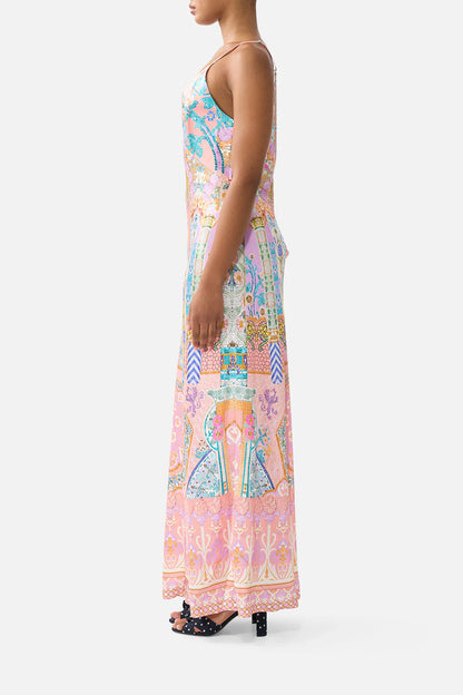 V Neck Full Length Bias Slip Dress