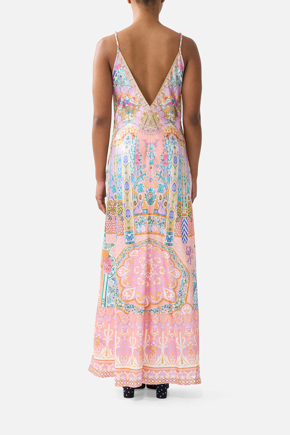 V Neck Full Length Bias Slip Dress
