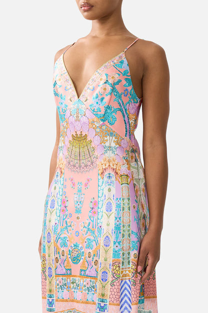 V Neck Full Length Bias Slip Dress