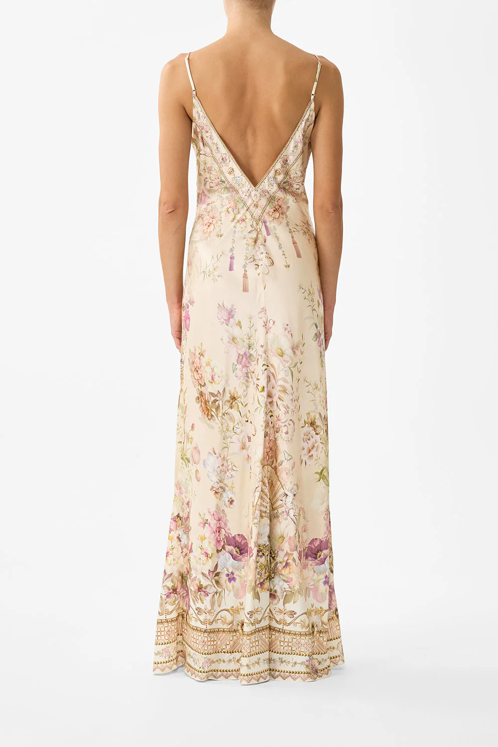v neck full length bias slip dress