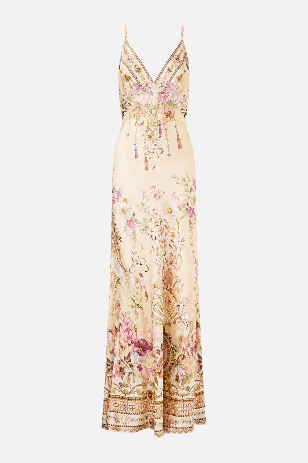 v neck full length bias slip dress