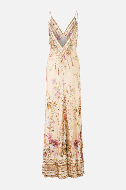 v neck full length bias slip dress