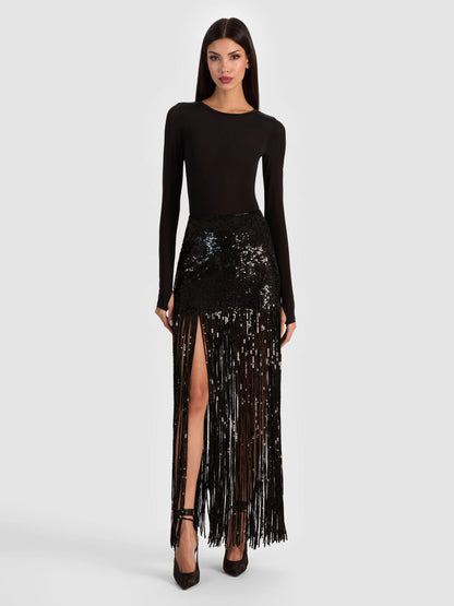 Kendra Sequin Fringe Maxi Skirt